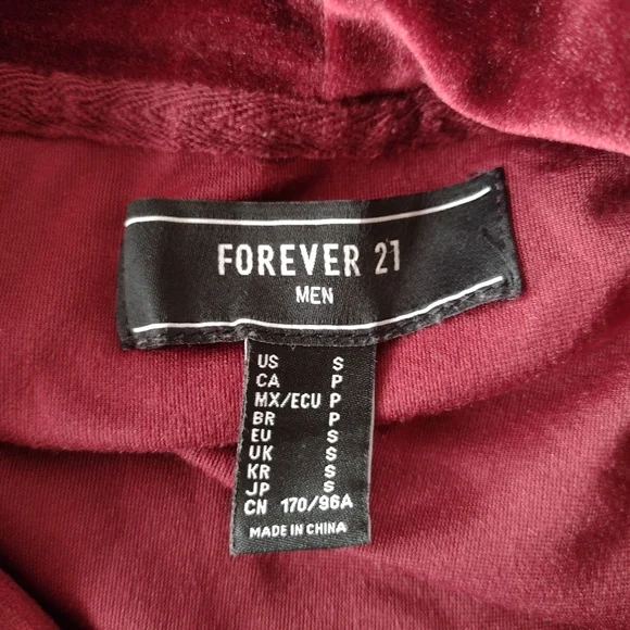 Forever 21 Mens velour/velvet burgundy hoodie size Small - Picture 9 of 9